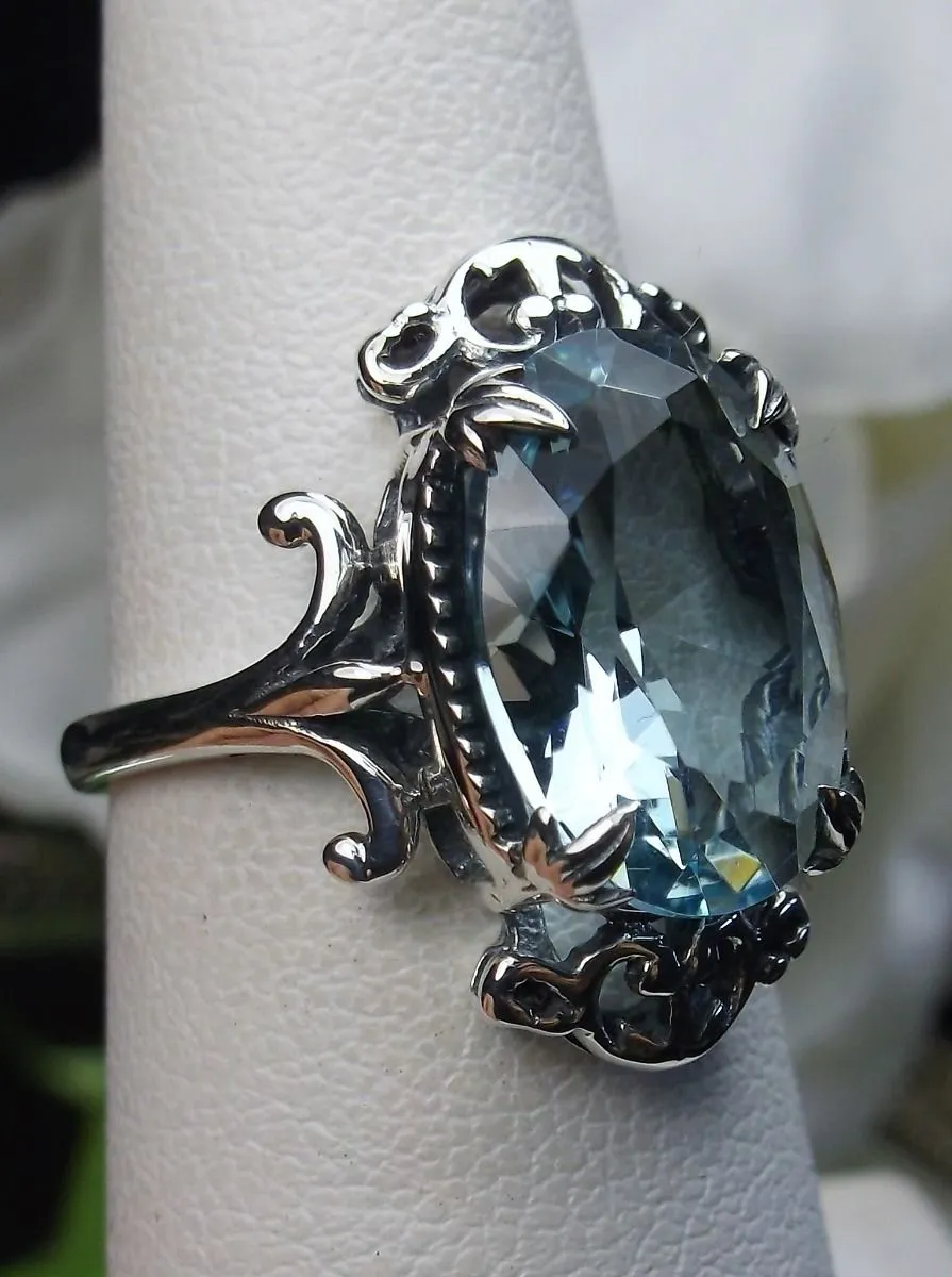 Aquamarine Ring, Choice of Gemstone, Oval Gem, Gothic Vintage Style Jewelry, #D84