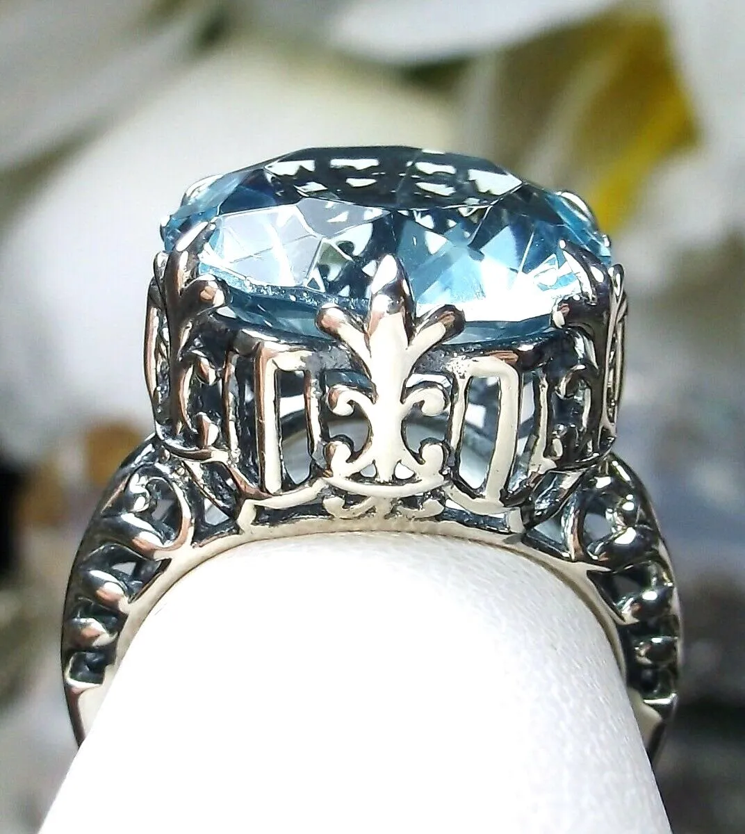 Aquamarine Ring, Romantic Gothic Jewelry #D123