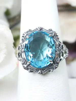 Aquamarine Ring, Size 7, Oval Art Nouveau Style, Vintage Sterling Silver Filigree Ring, Beauty Ring, D229- Ready to Ship