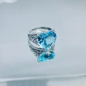 Aquamarine Ring, Size 7.5, Heart Gem, Gothic Filigree Jewelry #D132 - Ready to Ship