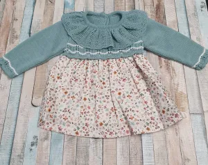 Baby Girls Green Half Knitted Half Floral Dress