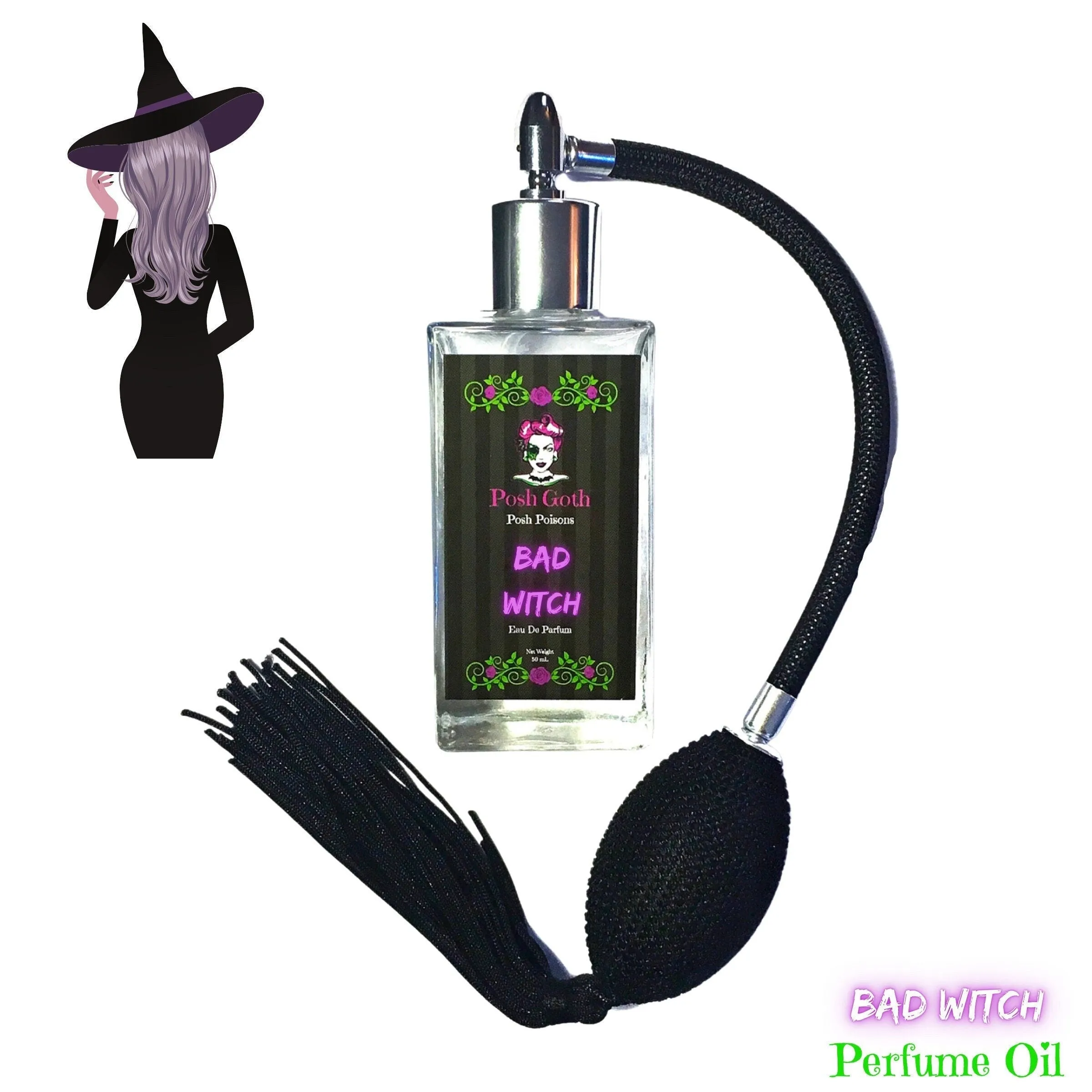 Bad Witch Pink Sugar Scented Gothic Perfume 50 mL - Vintage Bulb Perfume Bottle