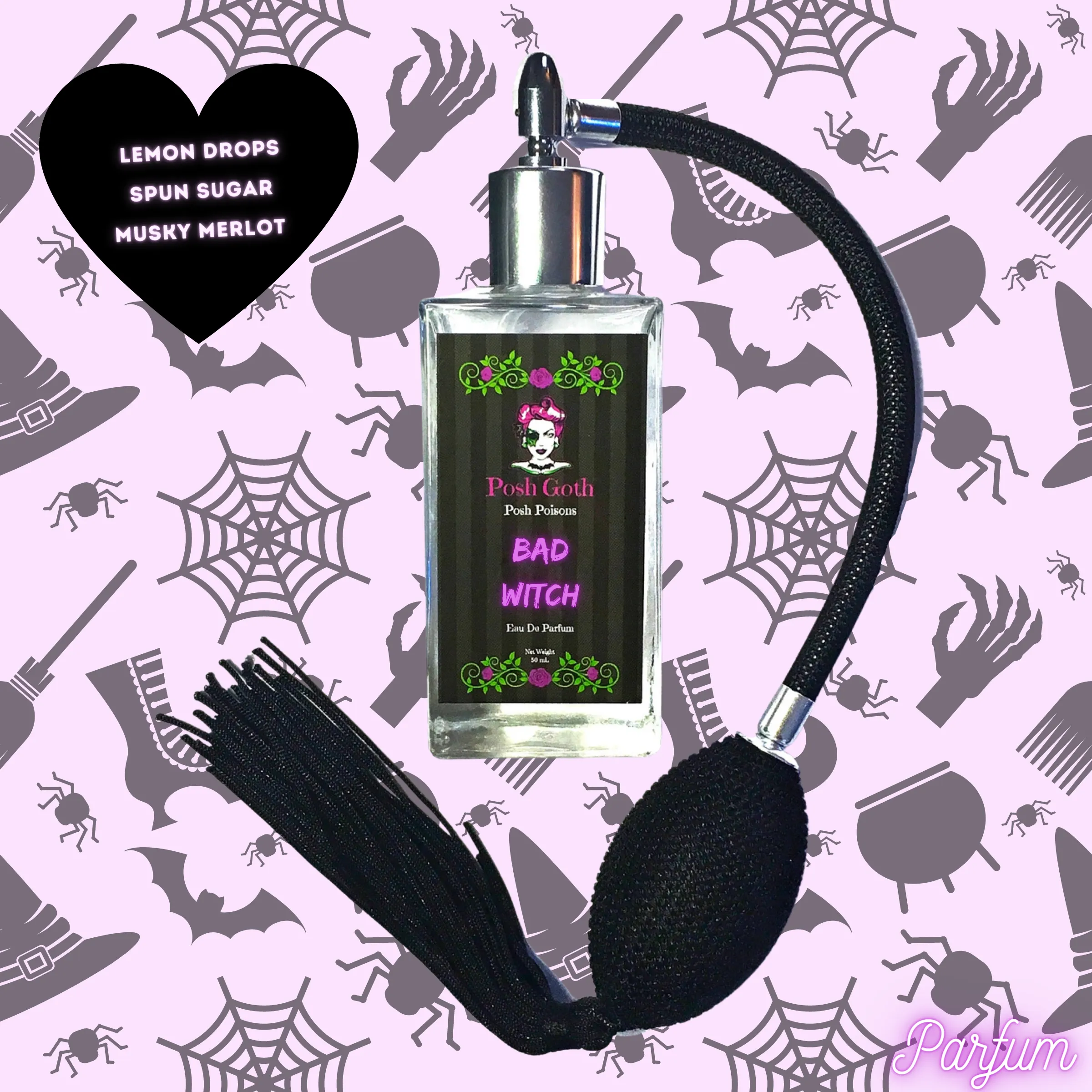 Bad Witch Pink Sugar Scented Gothic Perfume 50 mL - Vintage Bulb Perfume Bottle