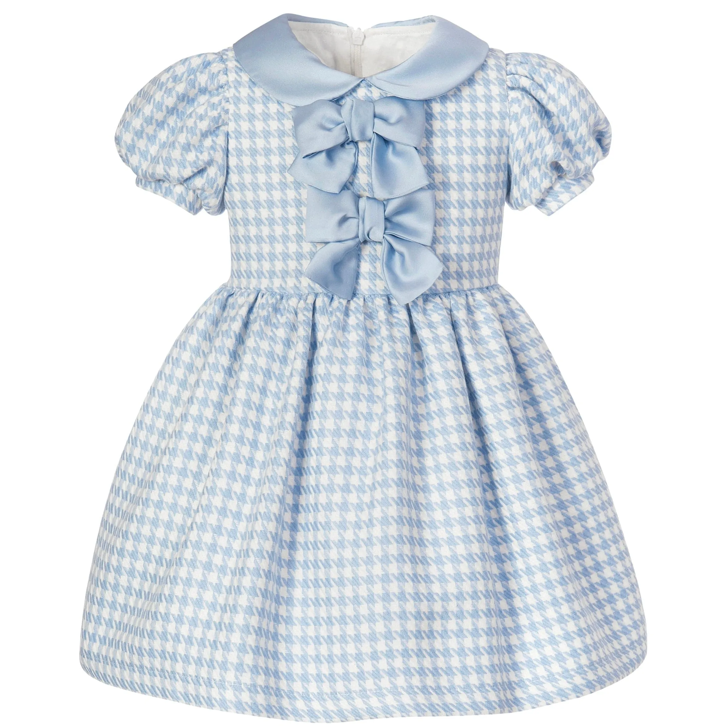 BALLOON CHIC - Double Bow Dog Tooth Dress - Blue