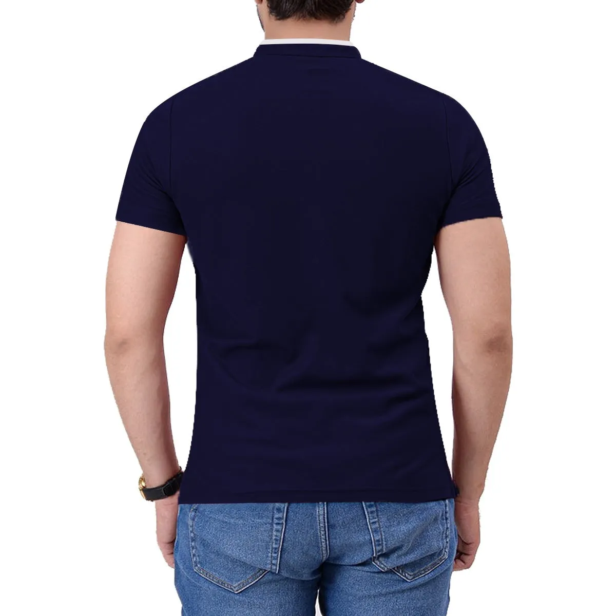 Ban Collar Men Fashion Polo Tee Shirt - Navy