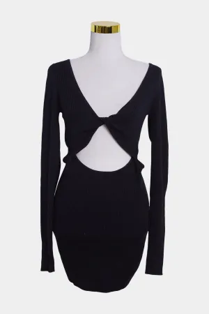 Bec   Bridge Black Twist Front Long Sleeve Knit Dress