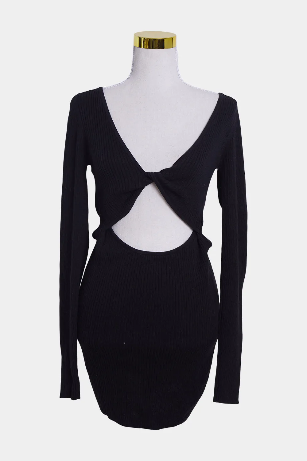 Bec   Bridge Black Twist Front Long Sleeve Knit Dress