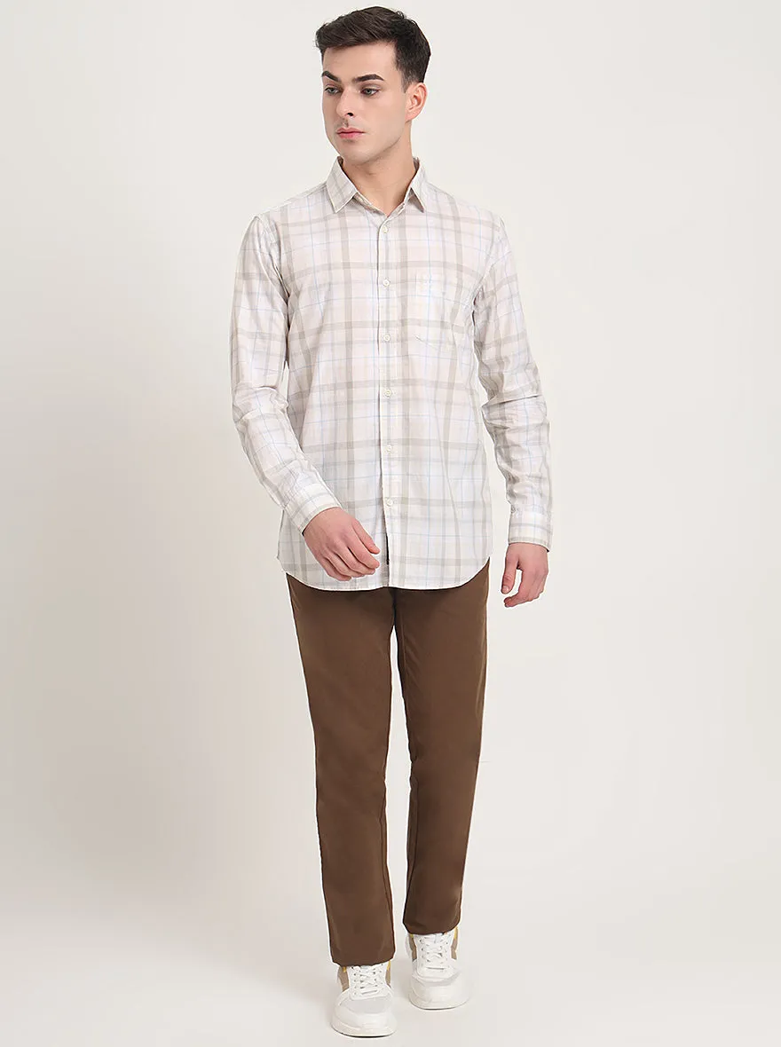 Beige Checked Slim Fit Casual Shirt | JadeBlue