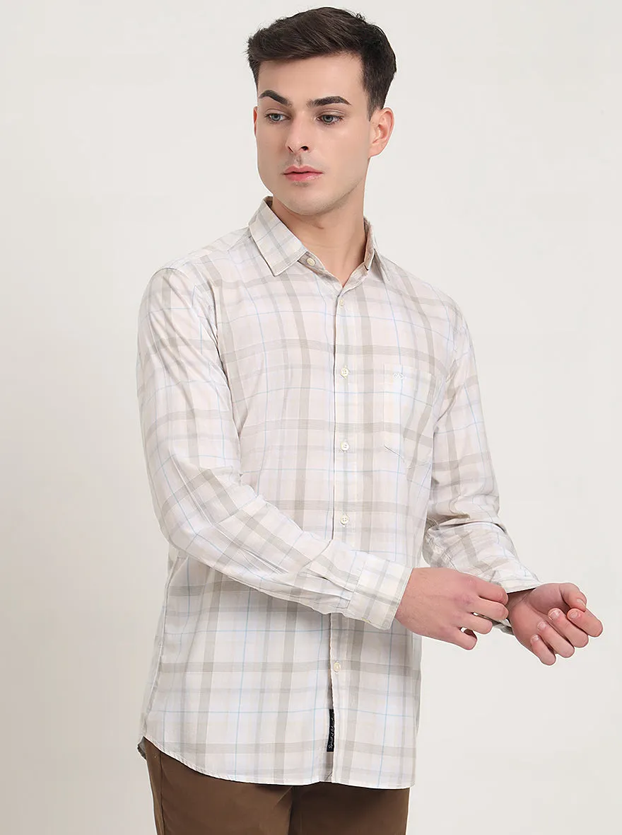 Beige Checked Slim Fit Casual Shirt | JadeBlue