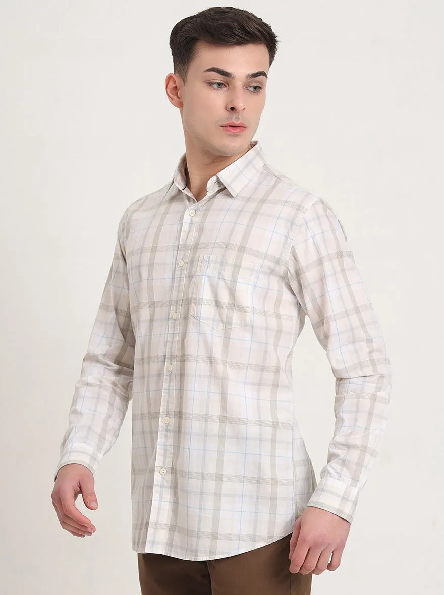 Beige Checked Slim Fit Casual Shirt | JadeBlue