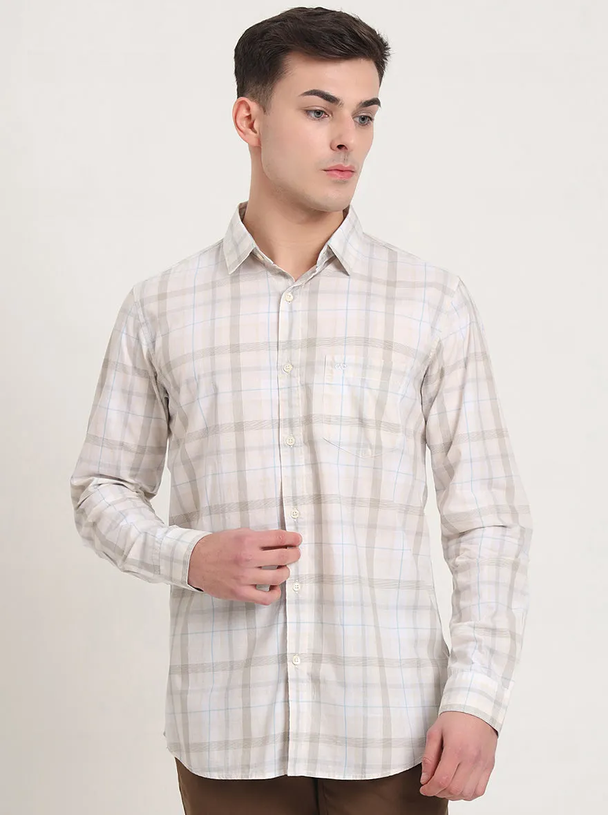 Beige Checked Slim Fit Casual Shirt | JadeBlue
