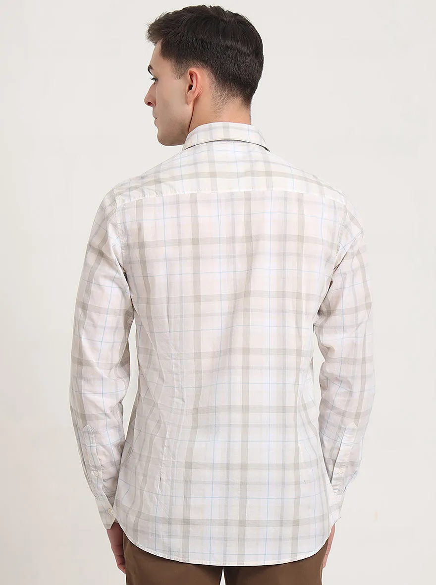 Beige Checked Slim Fit Casual Shirt | JadeBlue