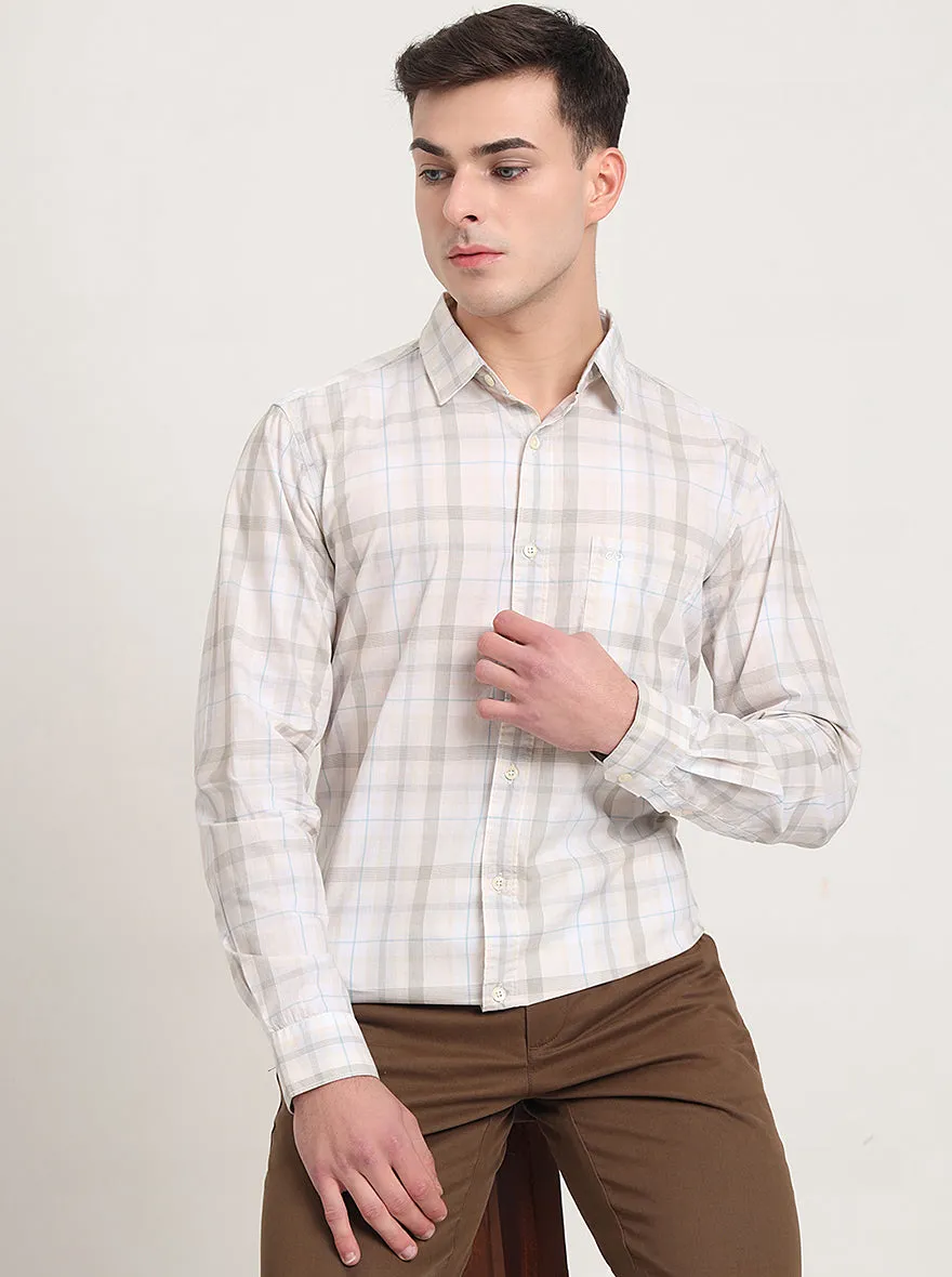 Beige Checked Slim Fit Casual Shirt | JadeBlue
