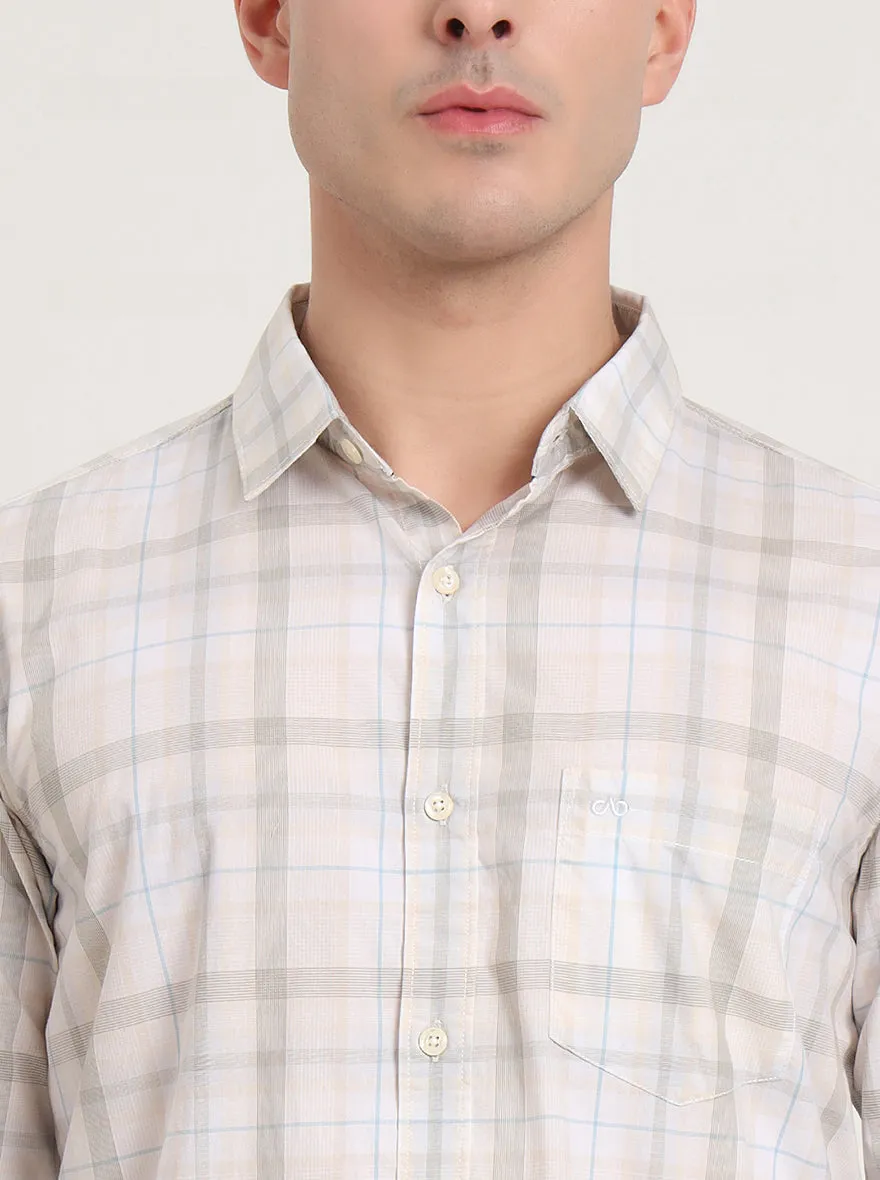 Beige Checked Slim Fit Casual Shirt | JadeBlue