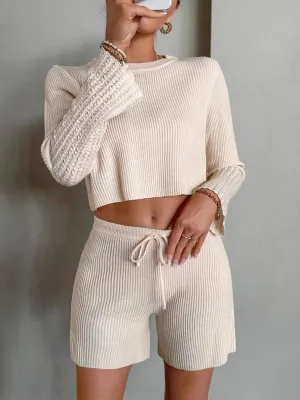 Beige Flat Knit Co-Ord Set