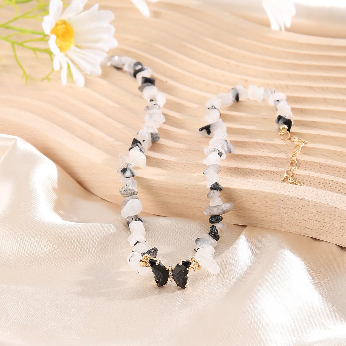 Black & White Resin Butterfly Pendant Necklace