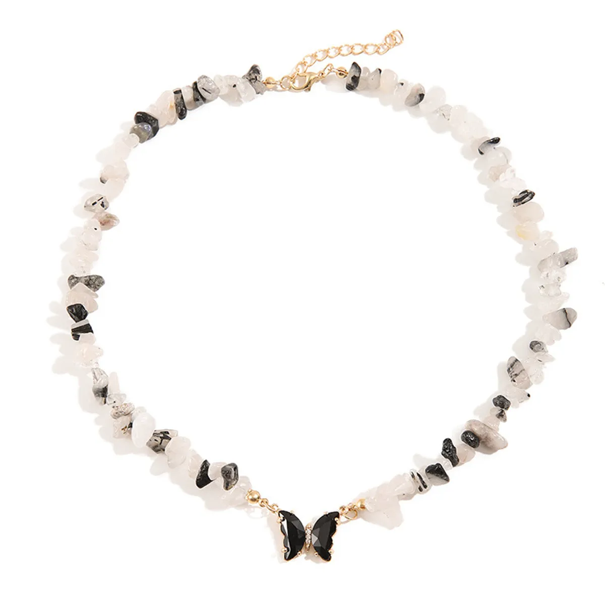 Black & White Resin Butterfly Pendant Necklace