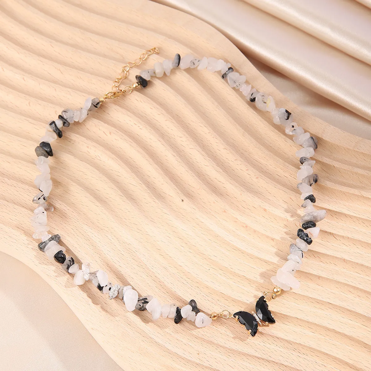 Black & White Resin Butterfly Pendant Necklace