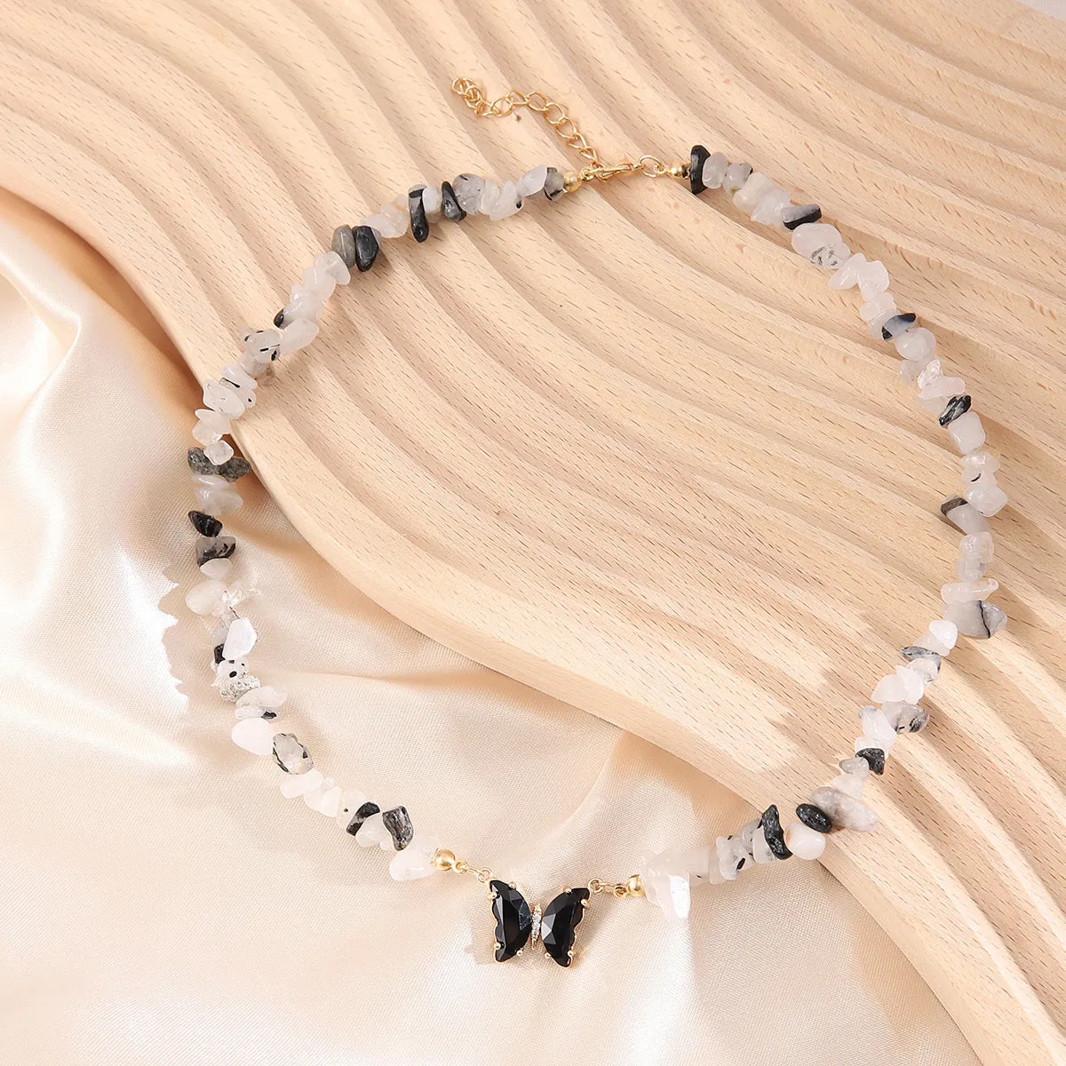 Black & White Resin Butterfly Pendant Necklace
