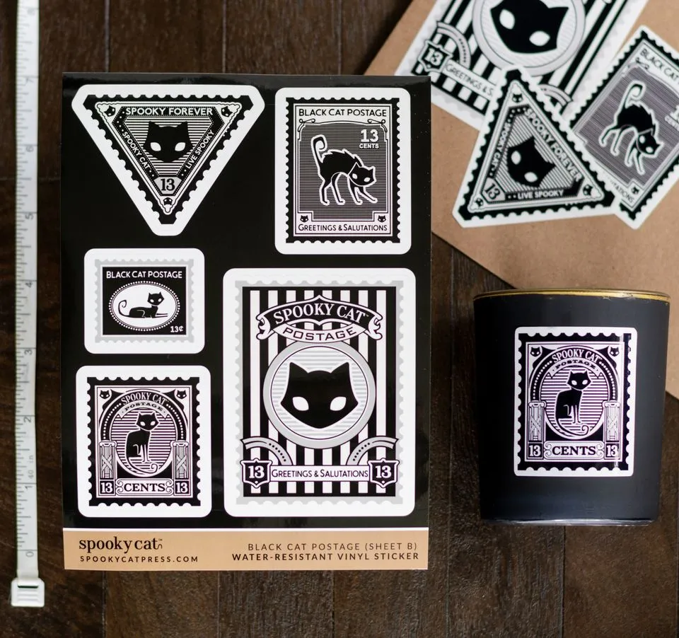 Black Cat Postage Vinyl Sticker (Sheet B)