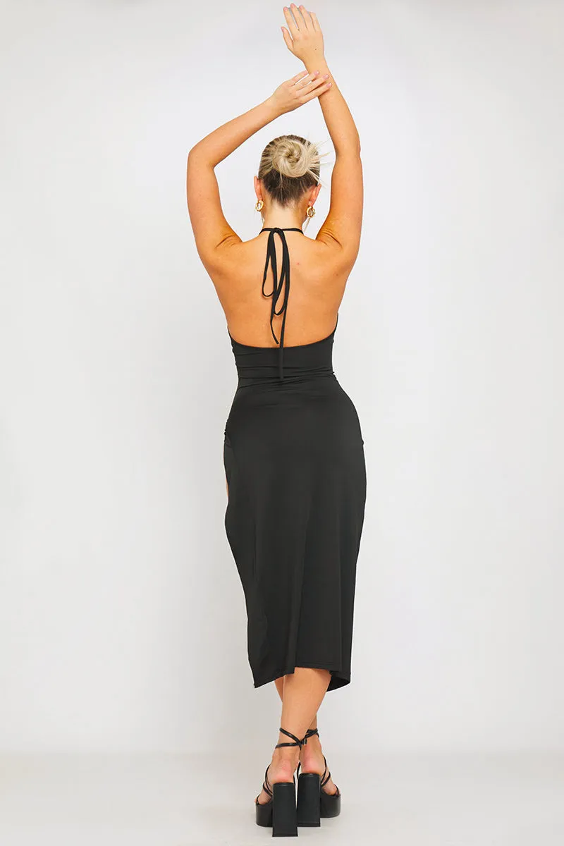 Black Cut-Out Halter Maxi Dress | Bold & Sultry | High-Fashion Edge