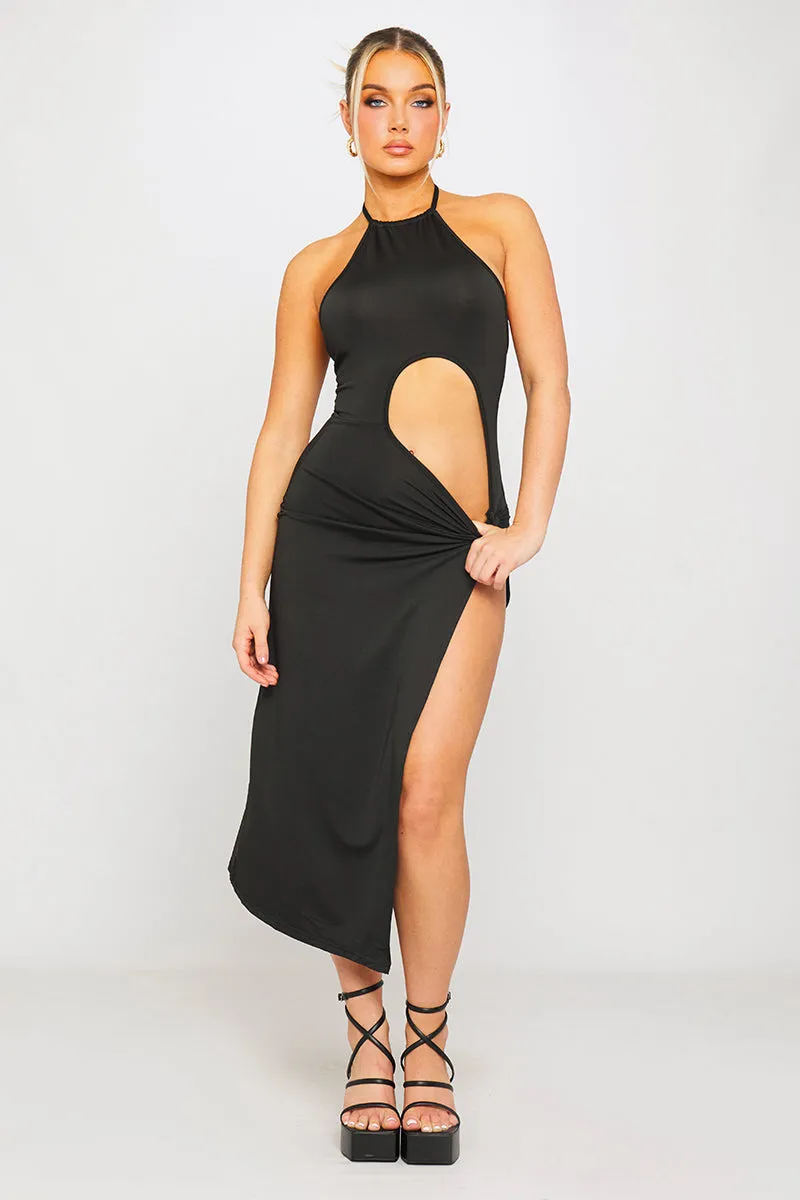 Black Cut-Out Halter Maxi Dress | Bold & Sultry | High-Fashion Edge