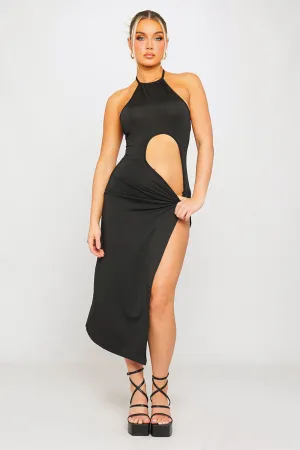 Black Cut-Out Halter Maxi Dress | Bold & Sultry | High-Fashion Edge