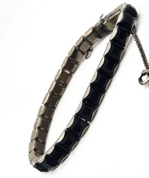 Black Princess cut square Art Deco vintage rhinestone tennis bracelet