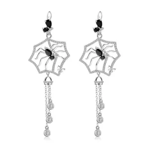 Black Spinel Spider Long Vintage Gothic Drop Earrings