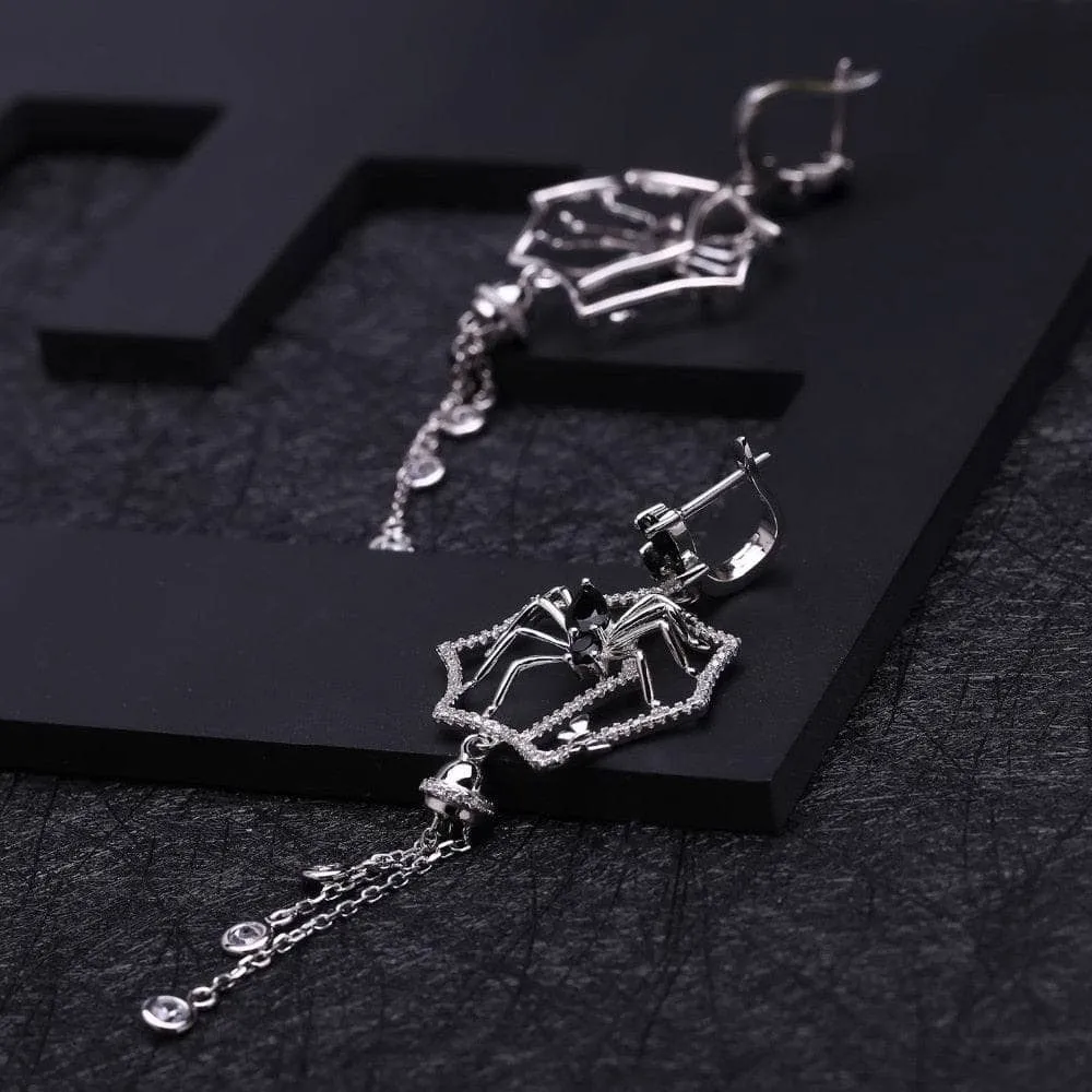 Black Spinel Spider Long Vintage Gothic Drop Earrings