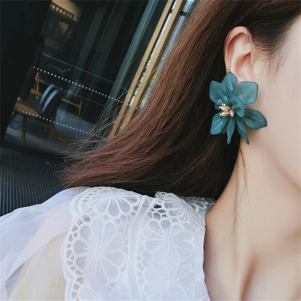 Blue Acrylic & 18K Gold-Plated Floral Stud Earrings