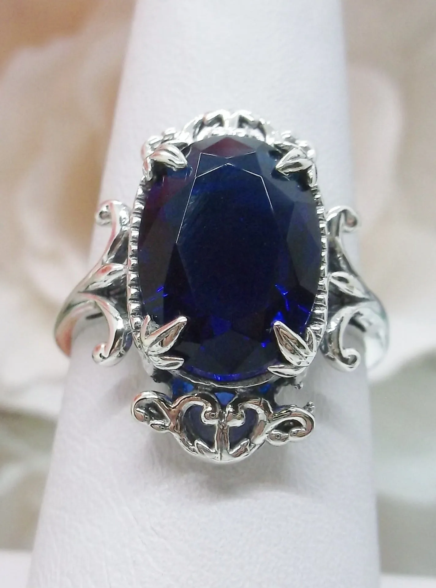 Blue Sapphire Ring, Oval Gem, Gothic Vintage Style Jewelry, #D84