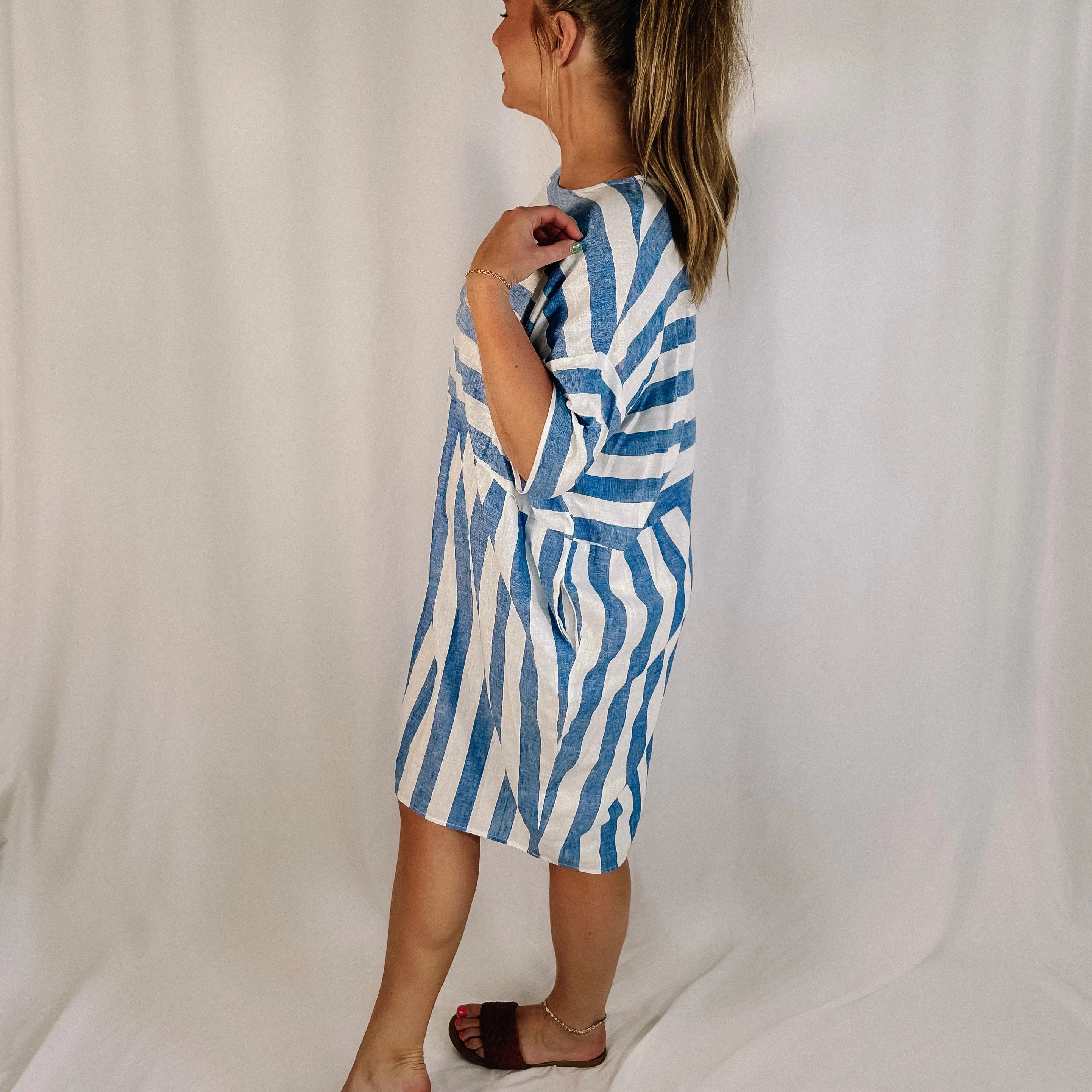 Bluebird Day Linen Striped Dress