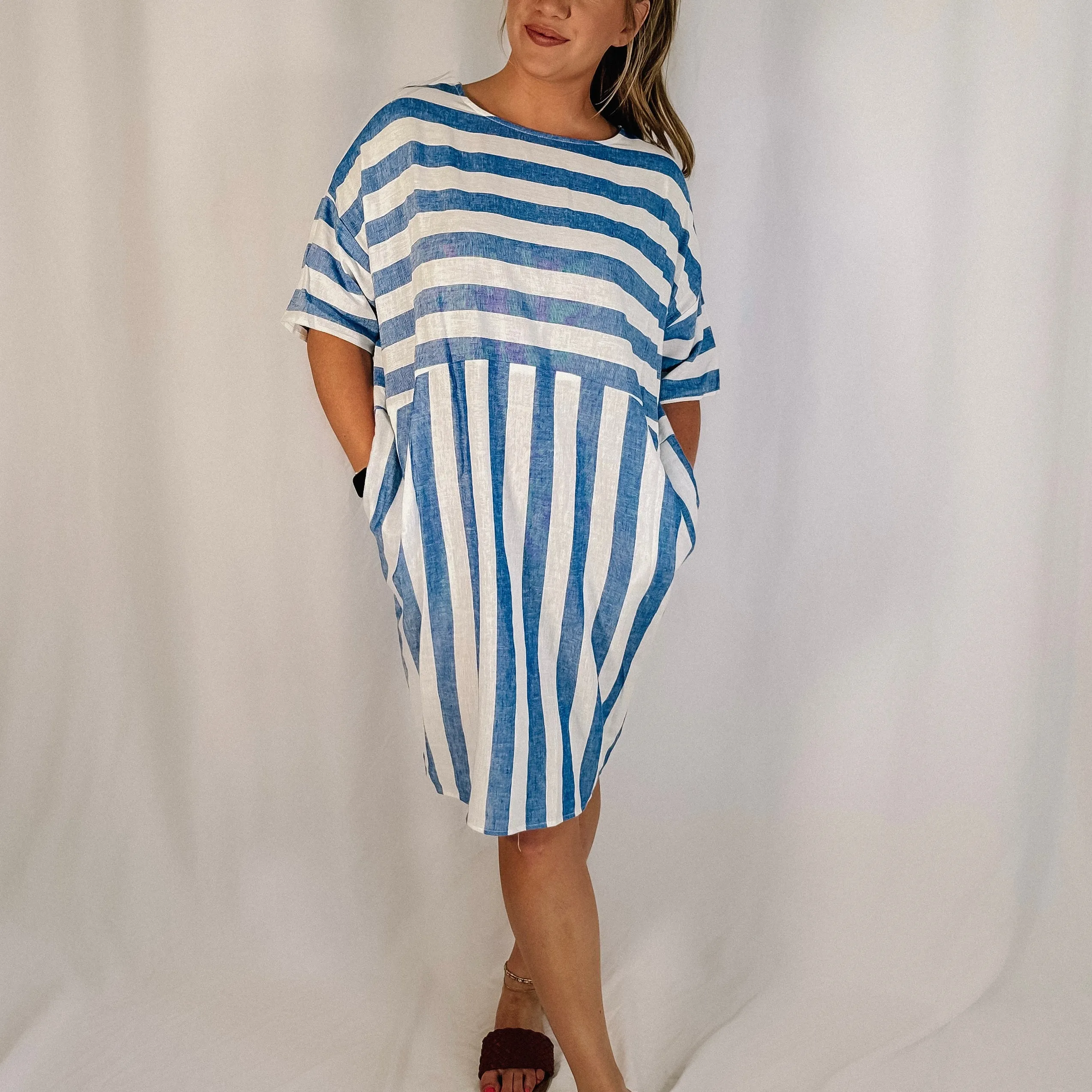 Bluebird Day Linen Striped Dress