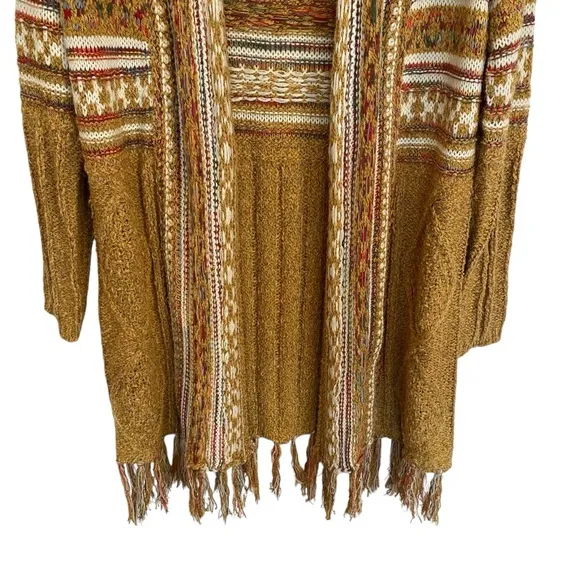 Bohemian Longline Knit Cardigan With Fringe Tassel Hem Southwestern Aztec Print