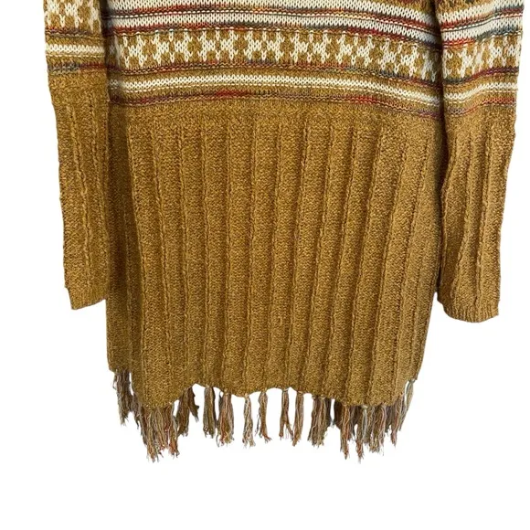 Bohemian Longline Knit Cardigan With Fringe Tassel Hem Southwestern Aztec Print