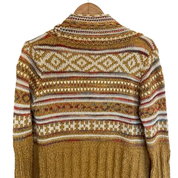 Bohemian Longline Knit Cardigan With Fringe Tassel Hem Southwestern Aztec Print