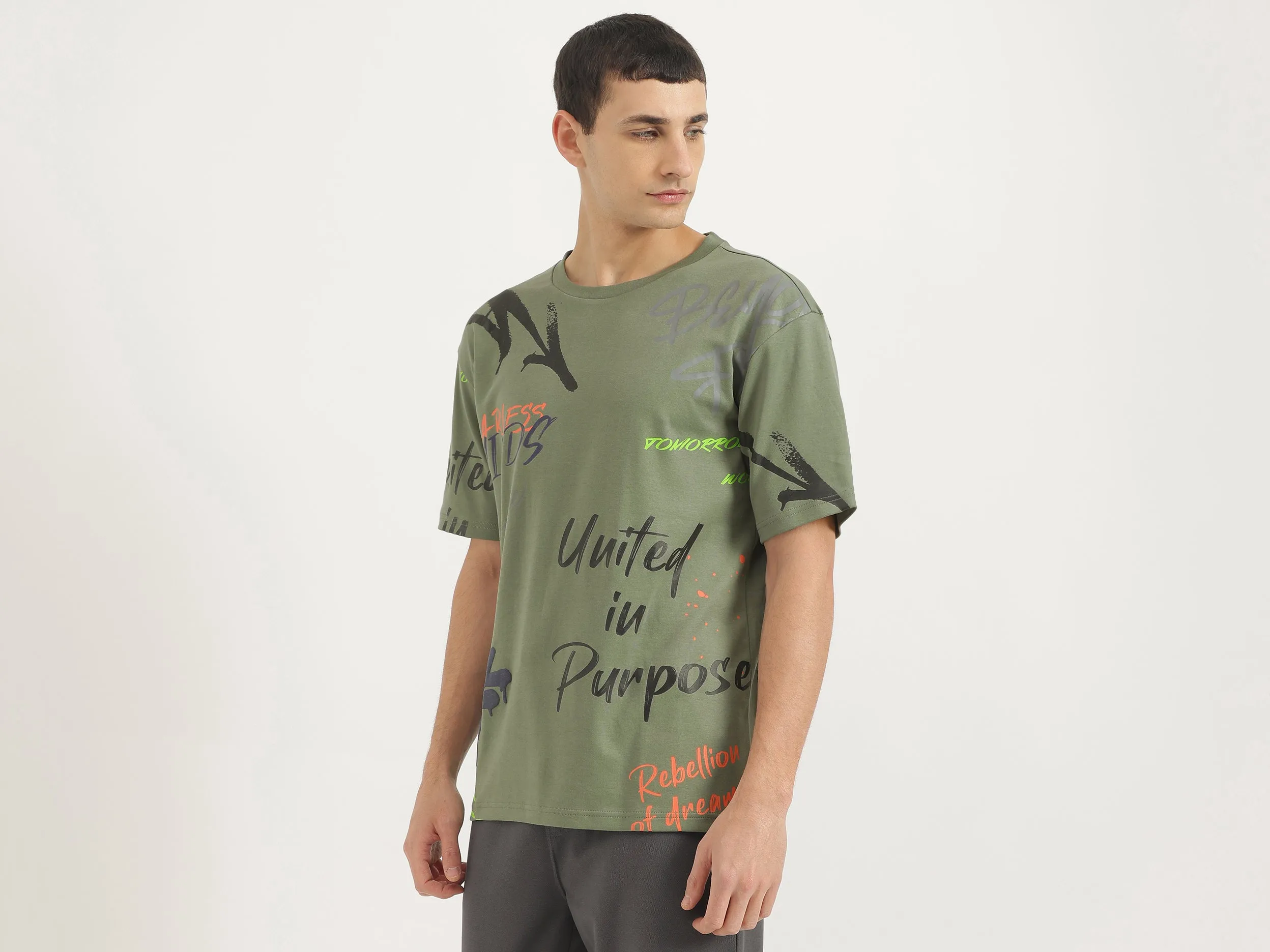 Boxy Fit Round Neck Printed Tshirt