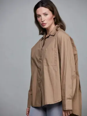 Boyfriend Cotton Short Shirt - Tobacco