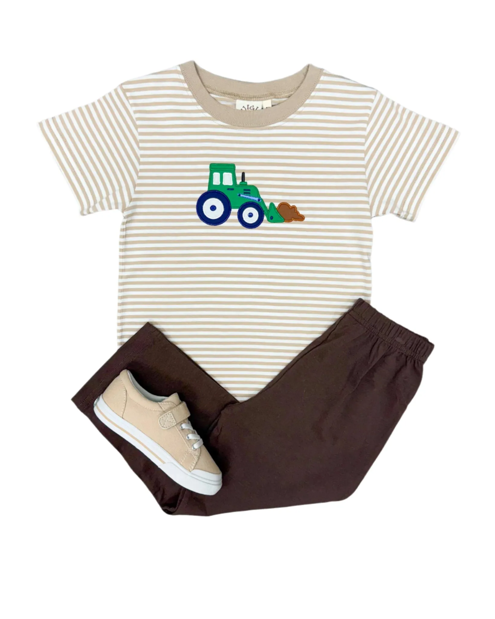 Boys Striped Shirt w/ Front Scoop Tractor