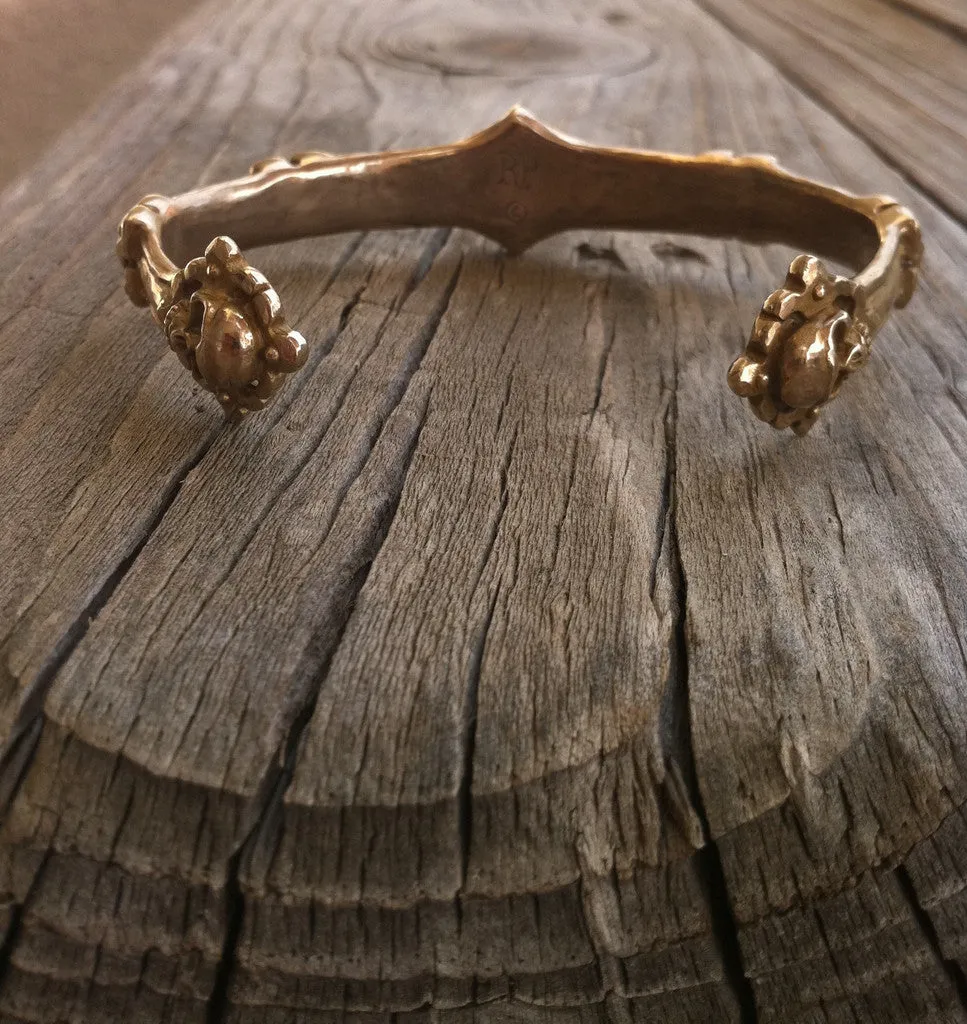 Bracelet - Bronze Skull Cuff with Diamonds
