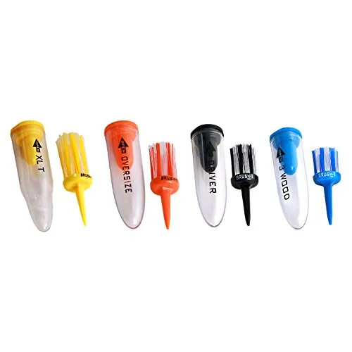 Brush-T Multi-Pack of 4 Golf Tees (Wood, Driver, Oversized, XLT) - Low Friction, More Distance, Consistent Height