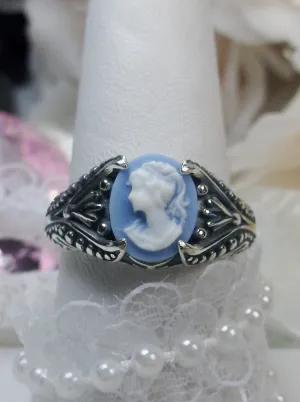 Cameo Ring, Blue Lady Cameo, Sterling Silver Gothic Jewelry #D85