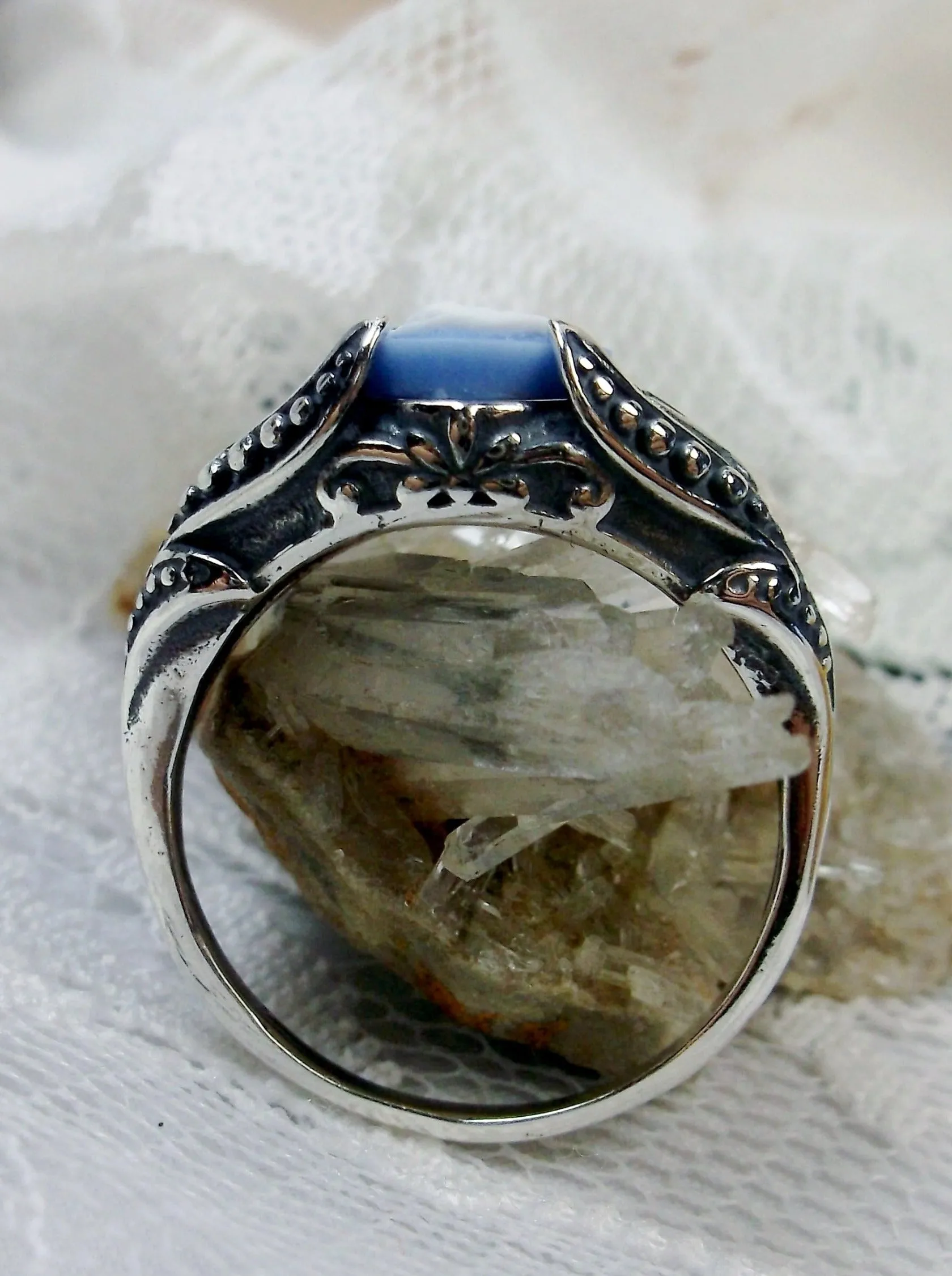 Cameo Ring, Blue Lady Cameo, Sterling Silver Gothic Jewelry #D85