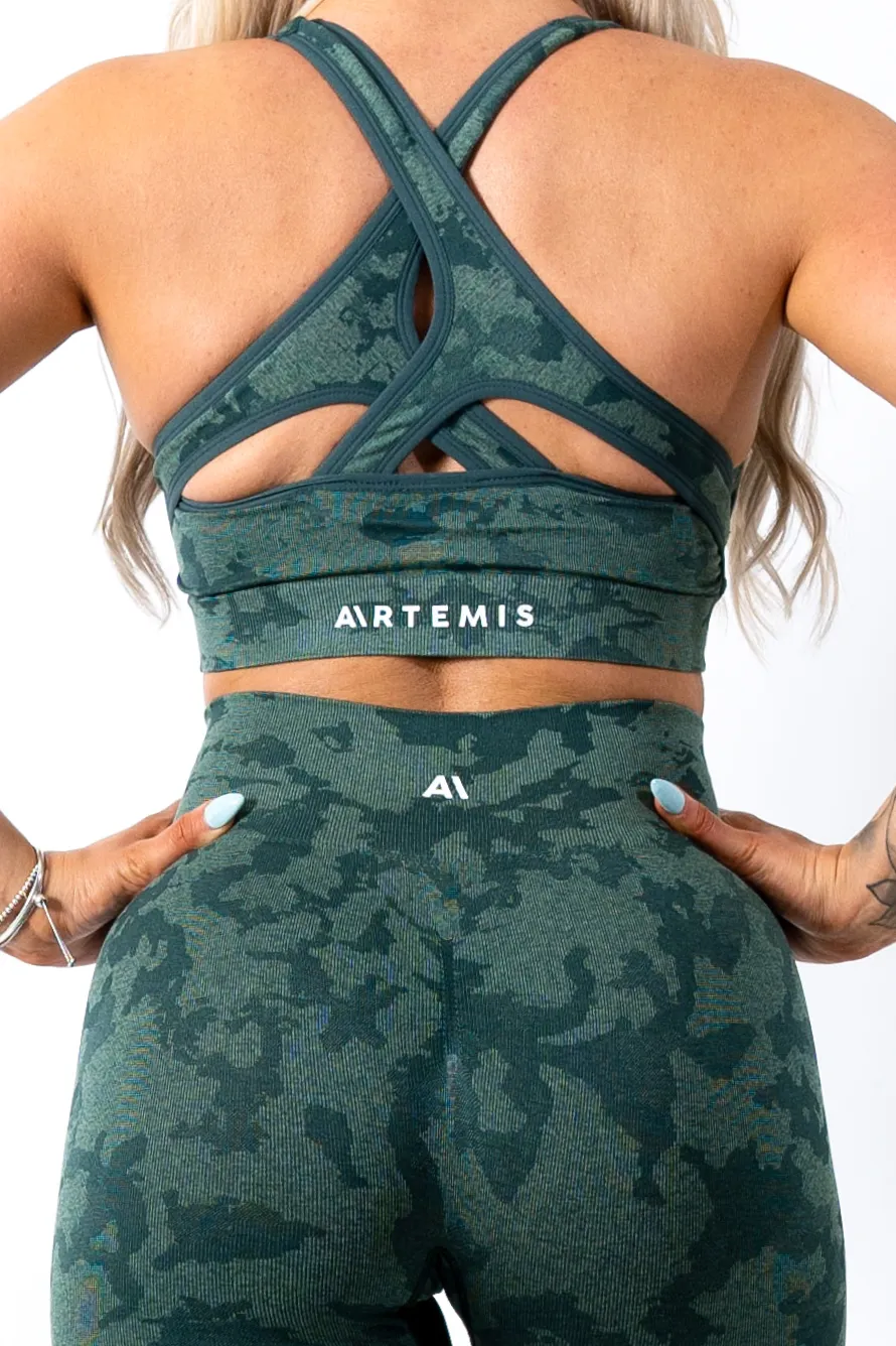 Cameron Camo Sports Bra Deep Green