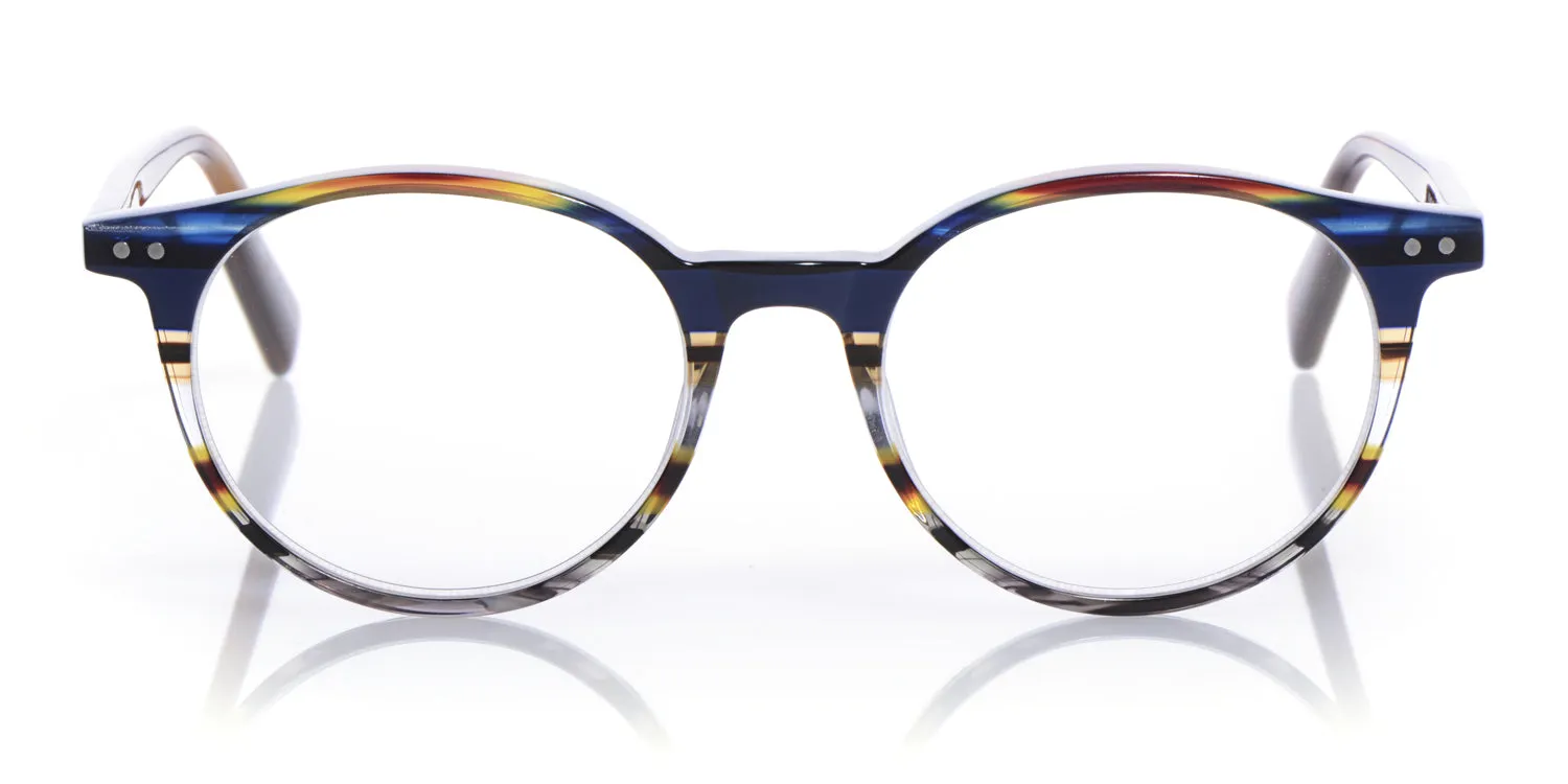 Case Closed Average Color 57 - Blue Multi-Stripe Front with Light Brown Temples