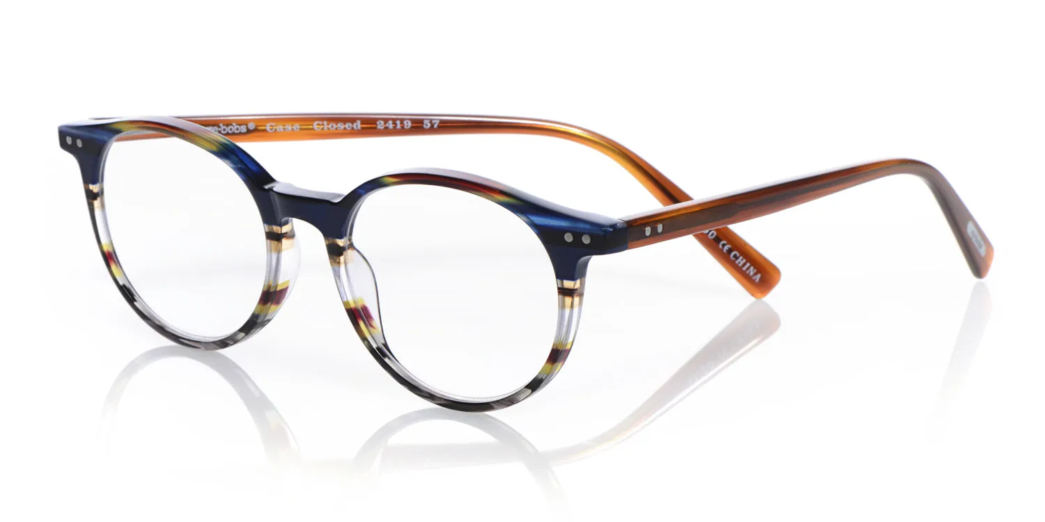 Case Closed Average Color 57 - Blue Multi-Stripe Front with Light Brown Temples