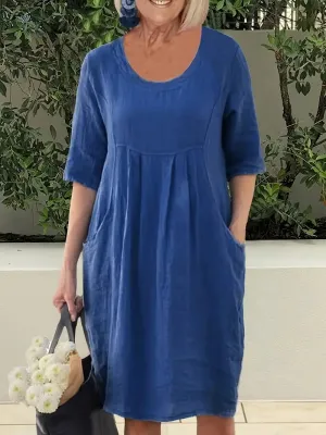 Casual Sophia Dress: Solid, Half Sleeves, Pockets