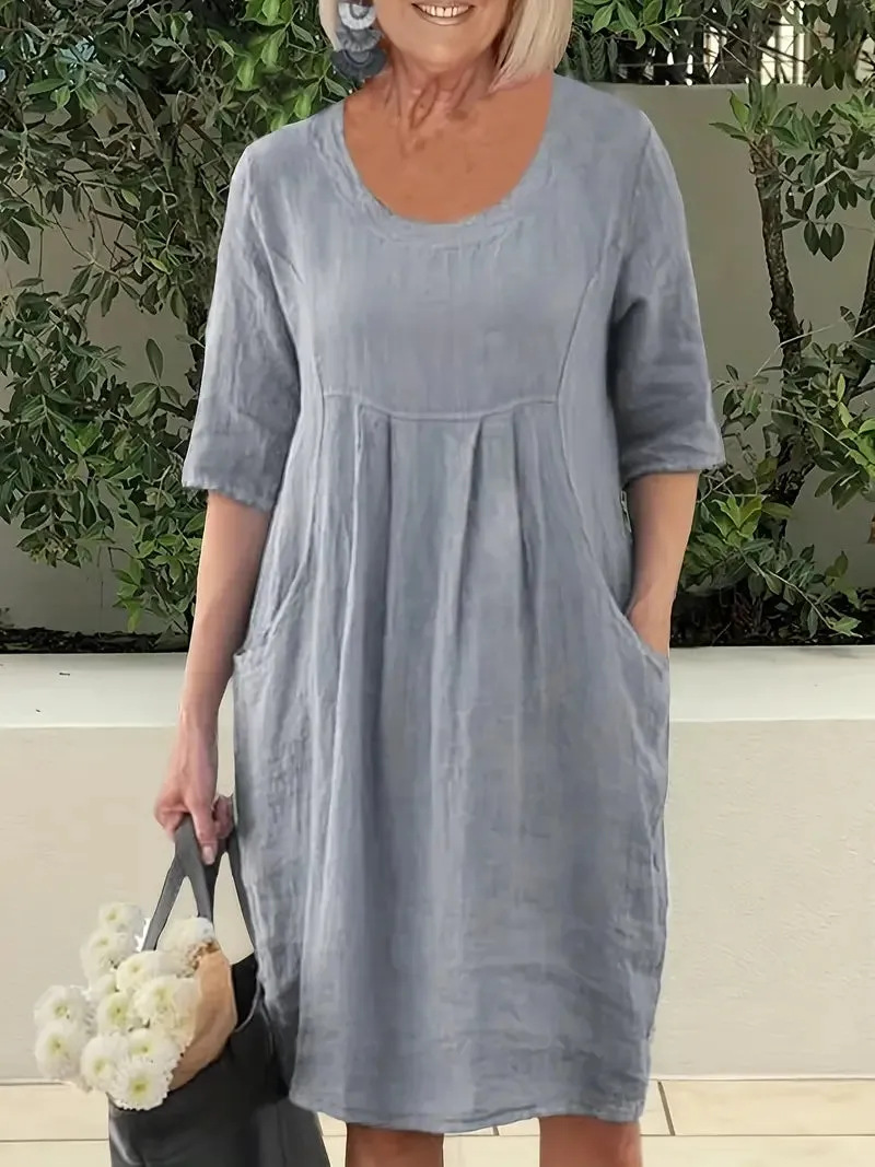 Casual Sophia Dress: Solid, Half Sleeves, Pockets