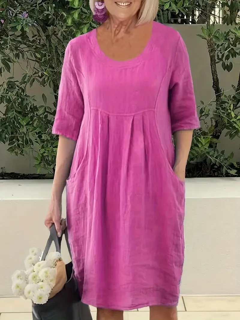 Casual Sophia Dress: Solid, Half Sleeves, Pockets
